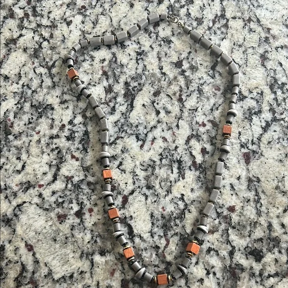 Gray and Brown Beaded Necklace - Picture 1 of 5